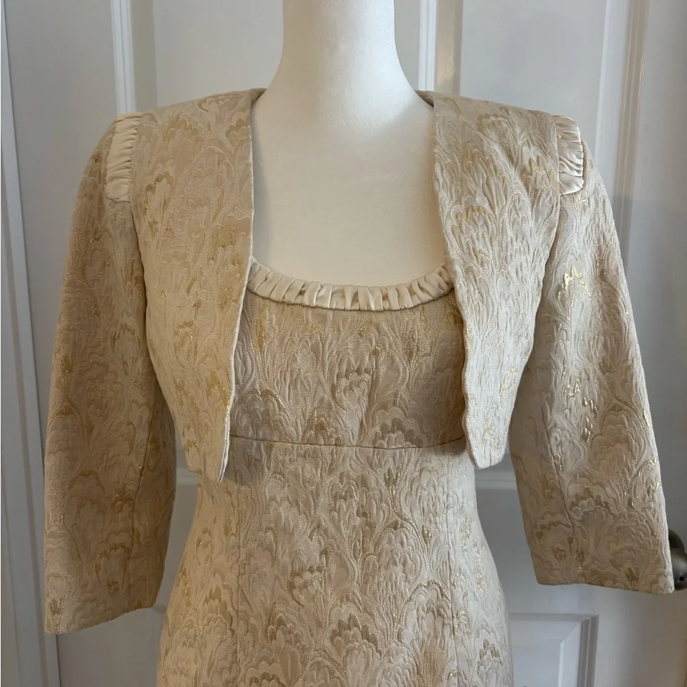 Tahari Cream Jacquard Dress & Bolero Jacket Wedding Guest Mother of Bride Sz 2 - Picture 10 of 16